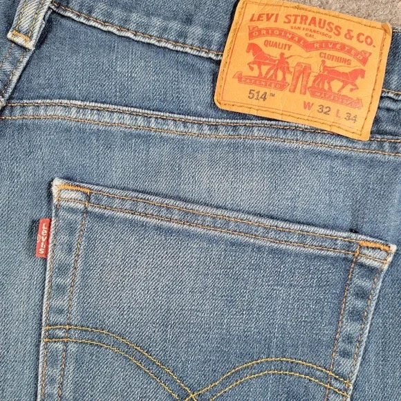 Levis 514 Jeans Mens 32x33 Blue Medium Wash Straight Leg Stretch‎ Denim Zip Fly