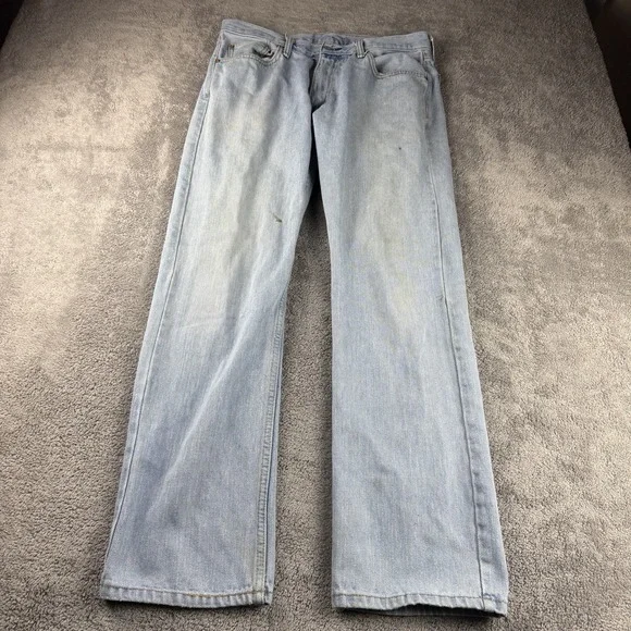 Levis Jeans Mens 34x30.5 Blue Light Wash Straight‎ Leg Mid Rise