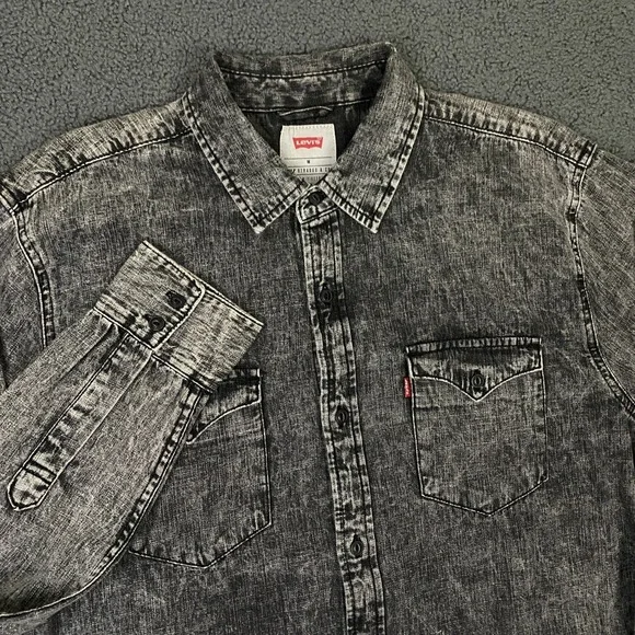 Levis Denim Shirt Mens Medium Gray Stonewash Utility Workwear Overshirt Western