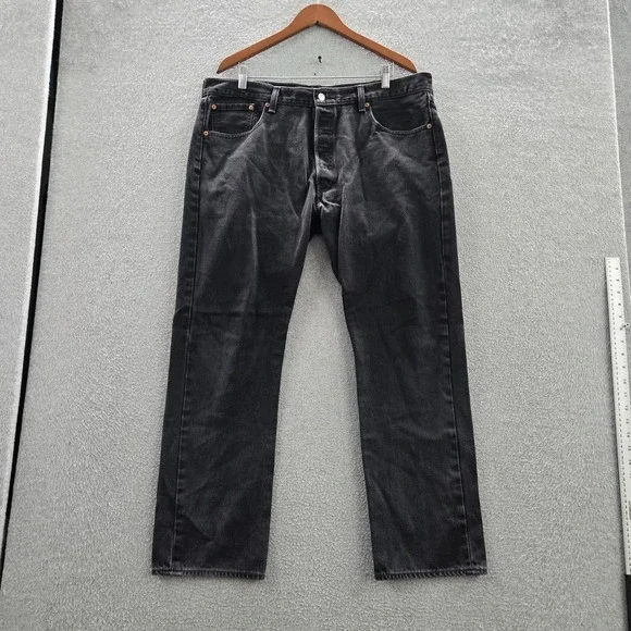 Levi's 501 Men Jeans 38X30‎ Black Denim Original Fit Straight Leg 28.5