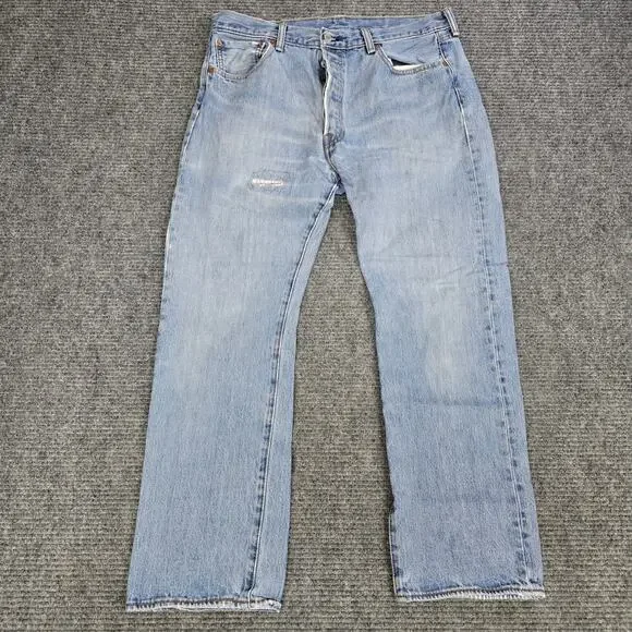 Levi's 501 Jeans Mens 35x30 Tag 36x30 Light Wash Button Fly Distressed