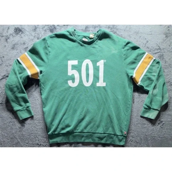 LEVIS 501 Graphic Crewneck Sweatshirt. Green, Yellow, & White. Sz. Large