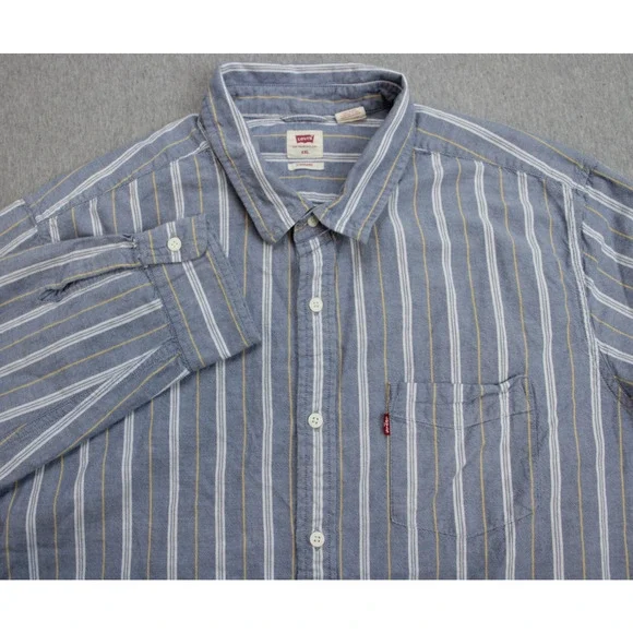 Levis Shirt‎ Mens XXL Striped 100% Cotton Standard Long Sleeve Button Up Red Tab