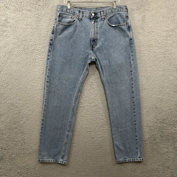 Levis Jeans Mens 36x32 Blue Denim 505 Regular Straight American Light Wash Adult