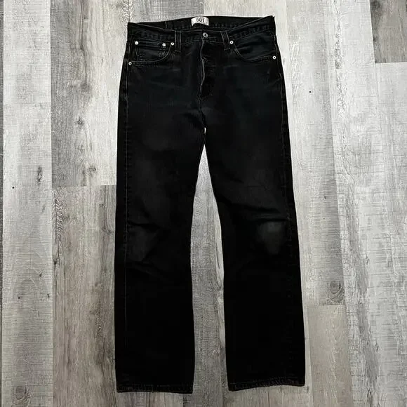 VTG Levi's 501 Faded Black Denim Button Fly Y2K Men's Denim Jeans Grunge Skater