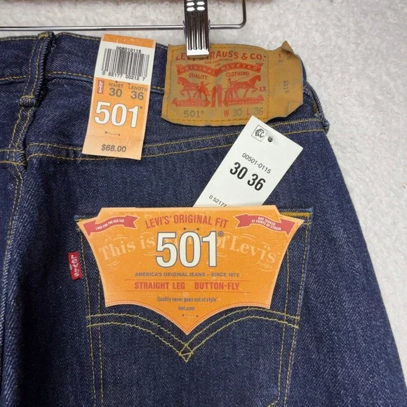 Levis 501 Original Fit Jeans Mens 30x36 Dark Wash Straight Leg Button Fly NWT