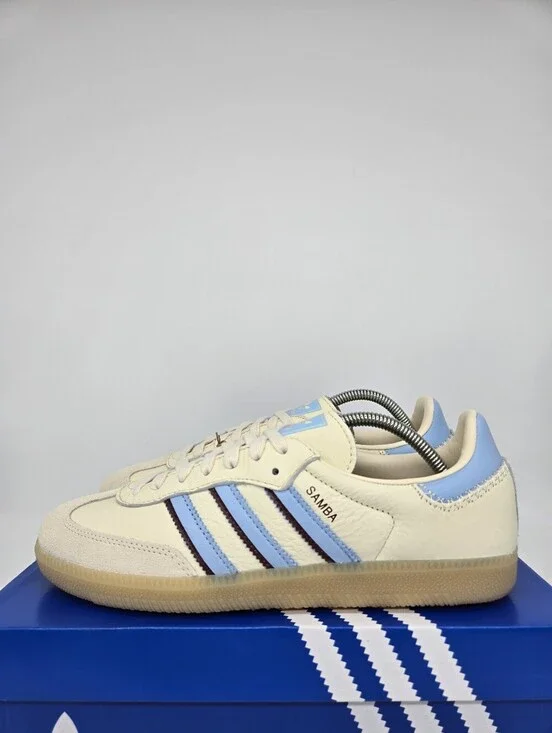 adidas Men's Samba OG JS5041 Wonder White Clear Sky Shadow Red Shoes Size 7.5