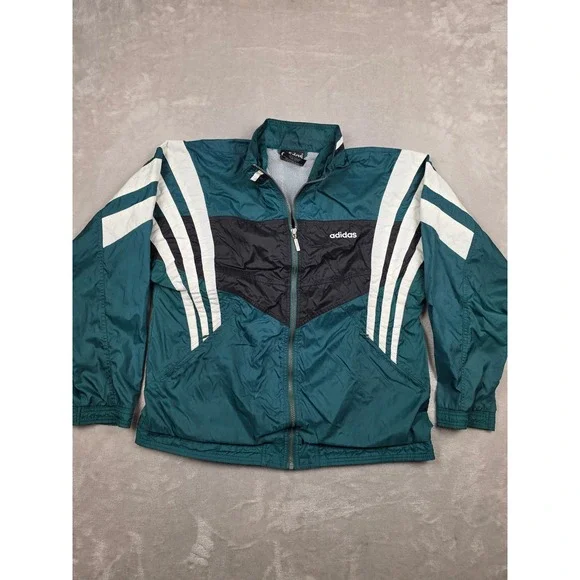 Vintage Adidas Windbreaker Jacket Mens M Green Colorblock Full Zip 90s *Read