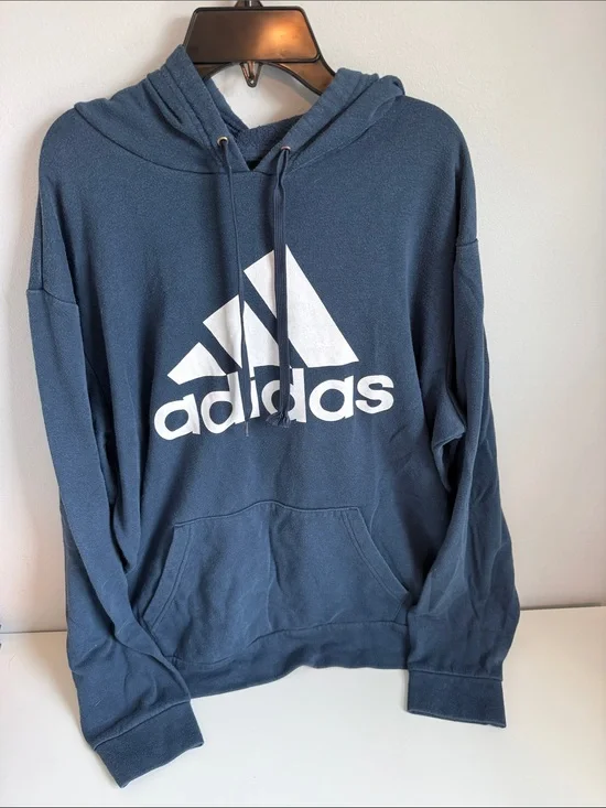 adidas Men's Navy Blue Hoodie with White Trefoil Logo