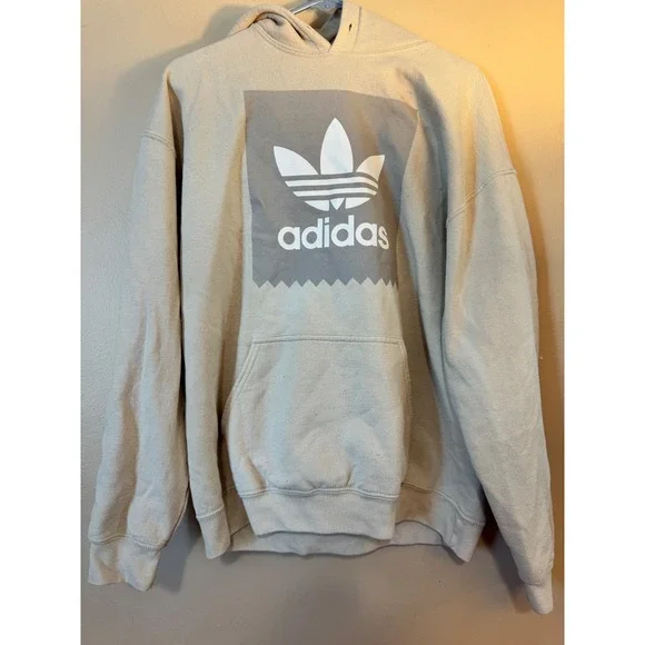 Adidas Originals Trefoil  Logo Hoodie Beige Tan Mens Large Streetwear Pullover
