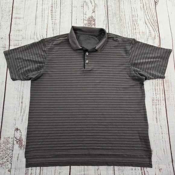adidas Gray Striped Short Sleeve Polyester Performance Polo Shirt Men's 2XL