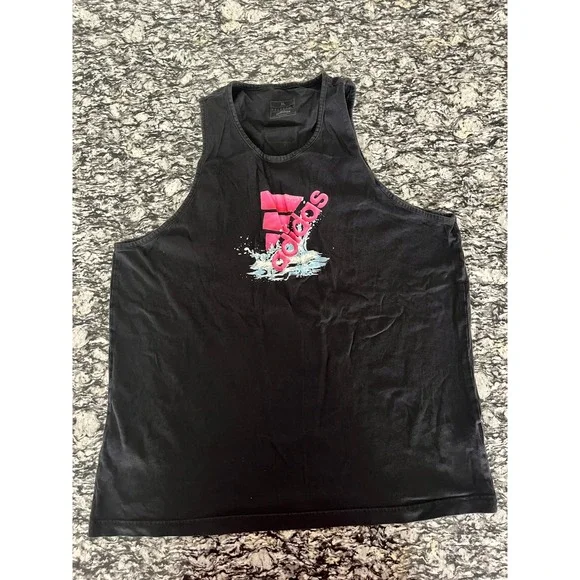 Adidas Mens XL‎ Black Tank Top Pink Splash Logo Pool Shoes Only Sleeveless