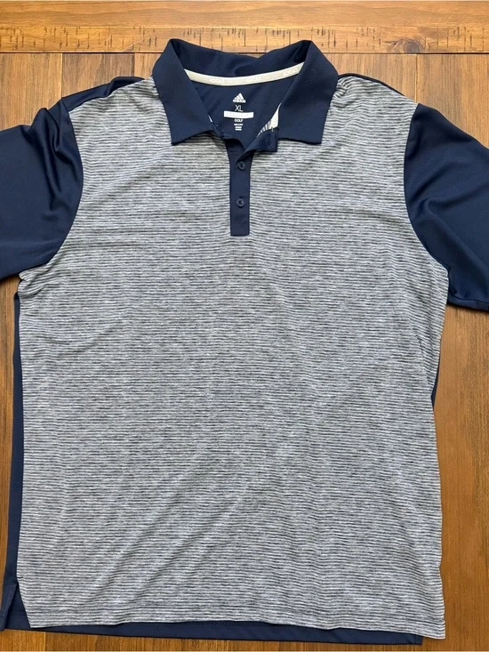 adidas Men’s Navy and Gray Striped Polo