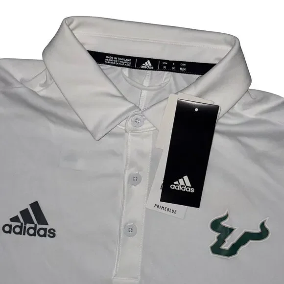 USF South Florida Bulls Polo Shirt Mens M White Short Sleeve Adidas NCAA New