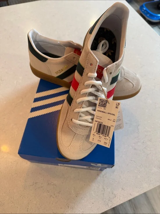 adidas Handball Spezial Men’s Sneakers - White with Red & Green Stripes