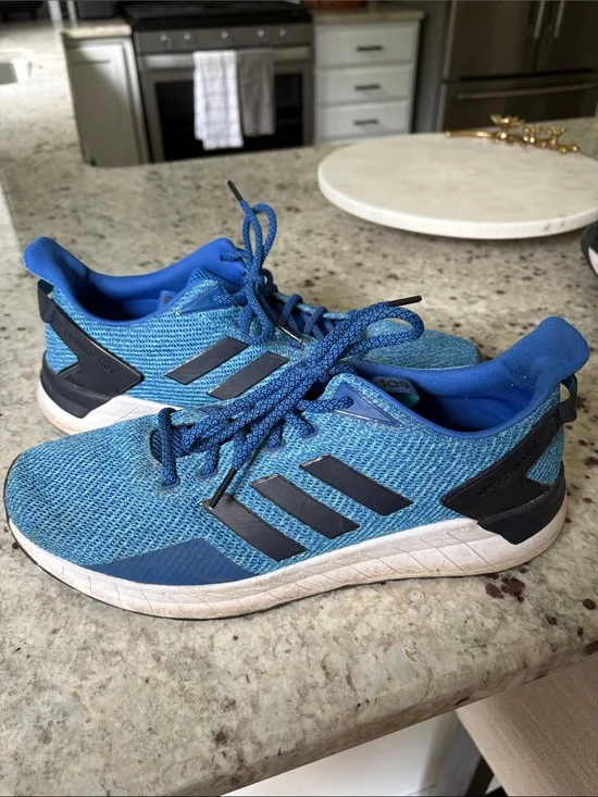 adidas Blue Knit Athletic Running Shoes with Black Stripes