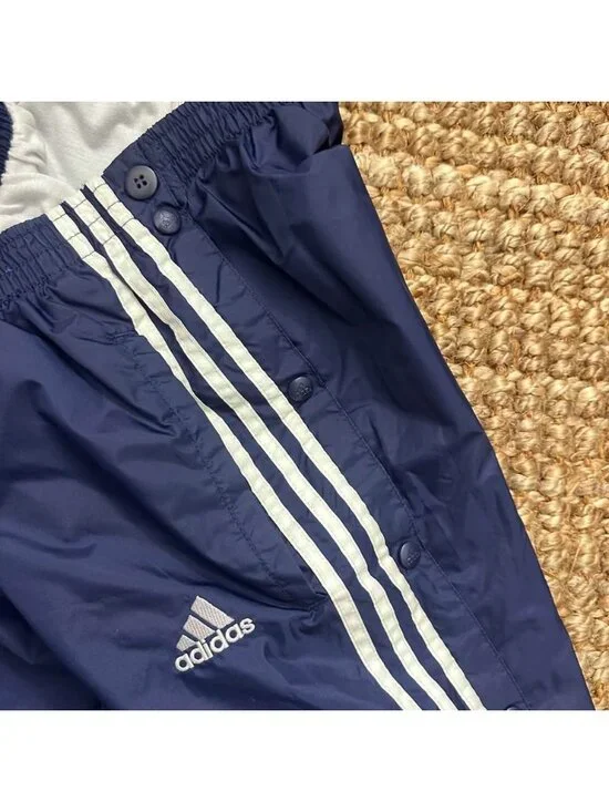 Vintage Adidas Track Pants Mens Large Blue Stripe Snap Tear Away Lined 90s Baggy