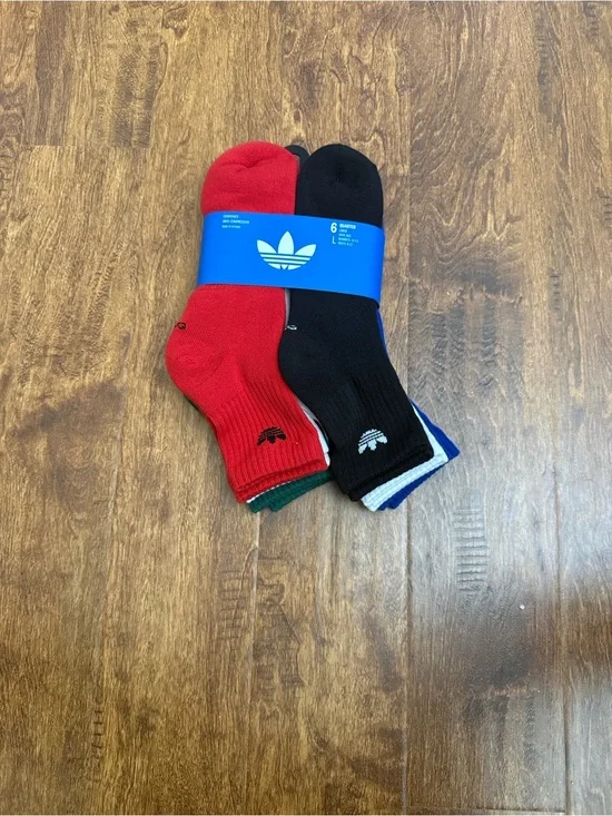 adidas 6-Pack Crew Athletic Socks - Red, Black & Multicolor