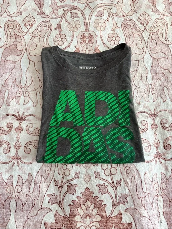 adidas Gray Short-Sleeve Tee with Green Logo
