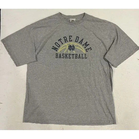 Vintage Adidas Notre Dame Basketball Shirt Mens XL Gray Logo‎ Short Sleeve