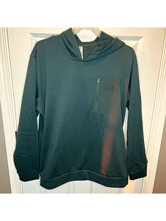 adidas Men’s XL Green Fleece Polyester Pullover Hoodie Chest Zip Pocket Logo