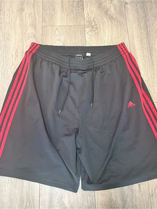 adidas Men's Black Athletic Shorts with Red Stripes