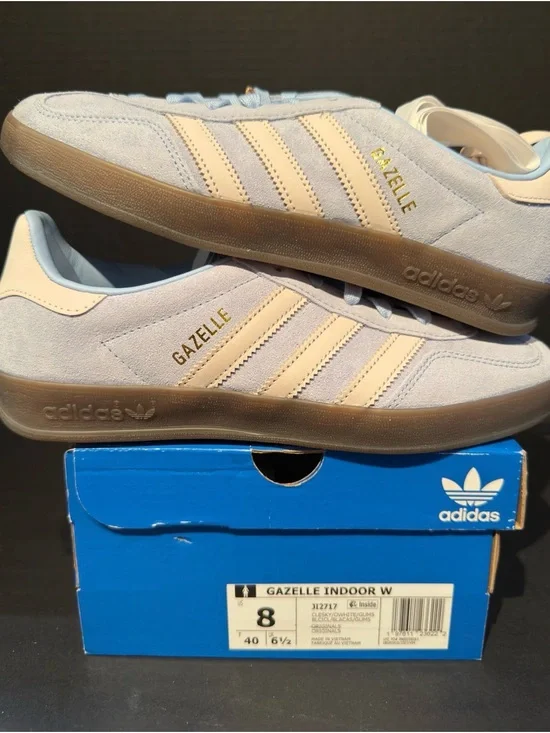 Women’s adidas Gazelle Indoor Sneakers in Light Blue and Cream 8W