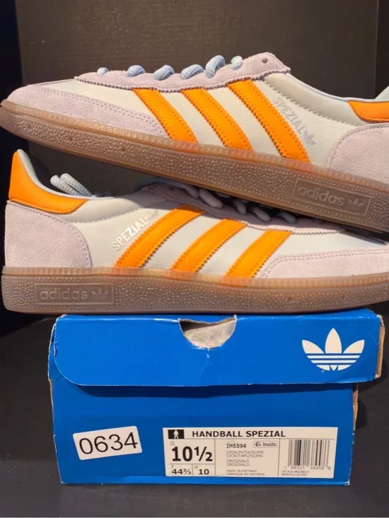 adidas Spezial Men’s Sneakers in Pale Pink with Orange Stripes