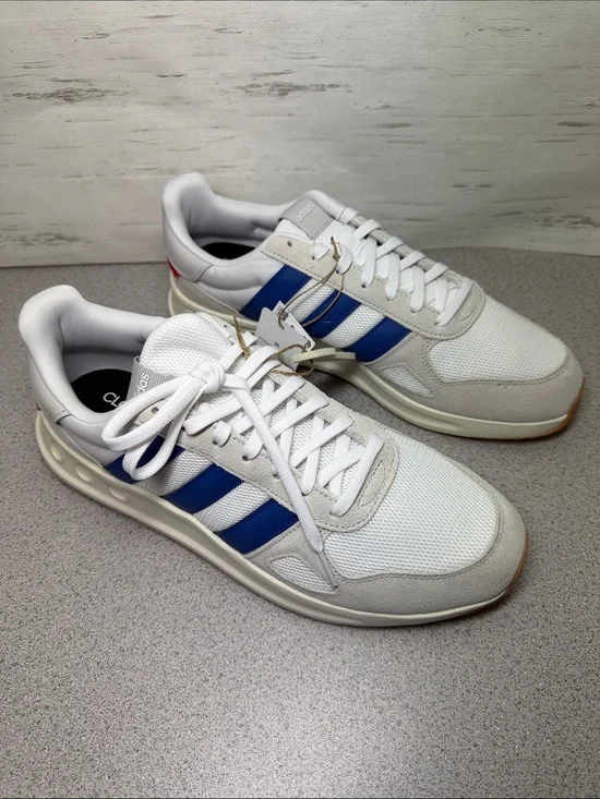 adidas White and Blue Men’s Low-Top Athletic Sneakers