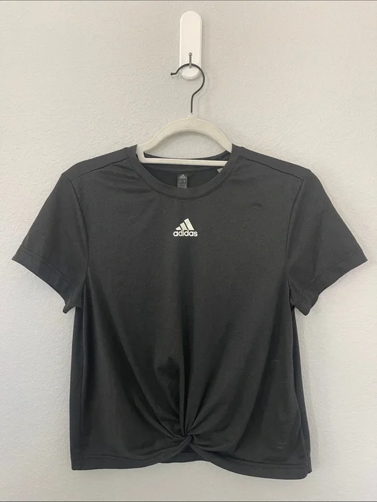 Adidas Women’s Small Black Front Twist Knot Short Sleeve Athletic Top
