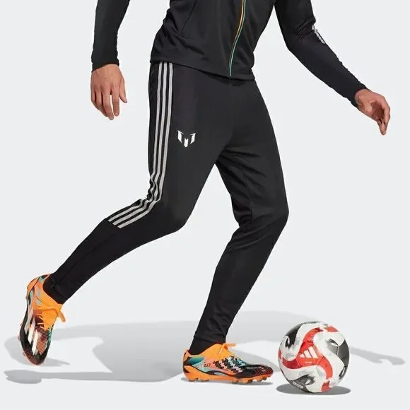 Adidas Messi Track Pants Men's M Soccer Sportswear Black Silver HR4352 Zippers