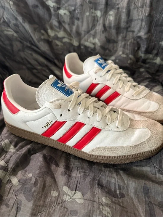 Adidas Samba White & Red Leather Sneakers Men’s size 11.5