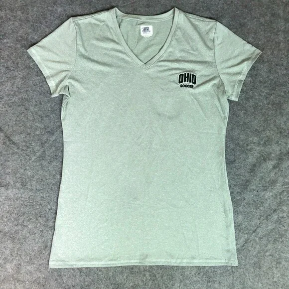 Ohio Bobcats Womens Shirt‎ Large Green Tee Short Sleeve Striped Top NCAA Soccer