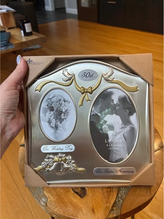 Lawrence Frames Satin Silver & Brass Plated 2 Opening Picture Frame 50th Wedding