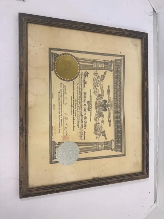 Dei Optimim 1946 Certificate 32rd Master Royal/Ancient/Scottish Degrees 17in-14i