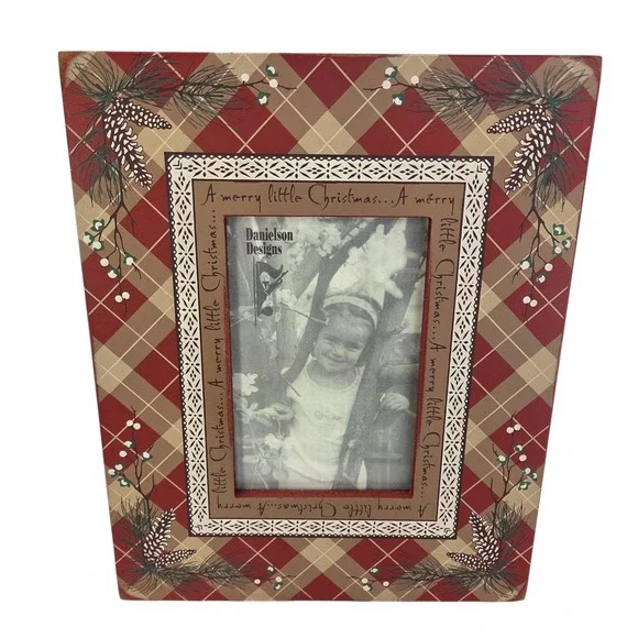 Danielson Designs Holiday Picture Frame Christmas Decor Red Ageworn Table Wall