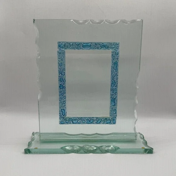Glass Picture Frame Blue Bubble 4x6 Textured Scalloped Edge Kirkland's Heavy