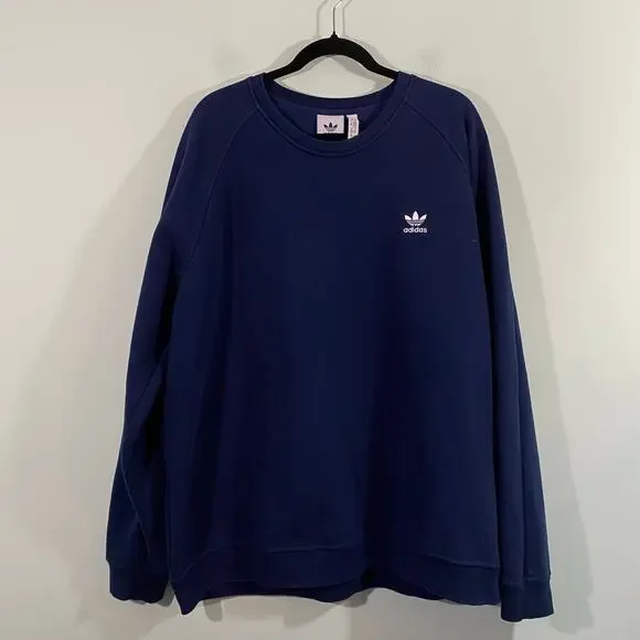 Adidas Men Navy Blue Trefoil Essentials Crew Pullover Sweatshirt Size XXL