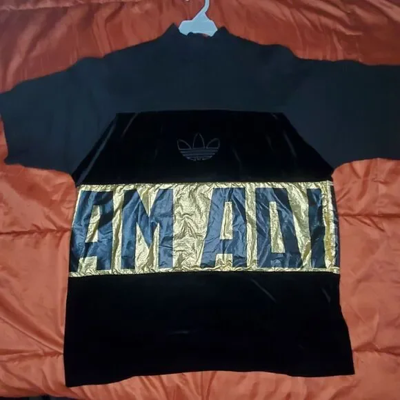 Adidas‎ Womens Originals Oversize Sweater Tee Black Velvet Trefoil Baggy Small