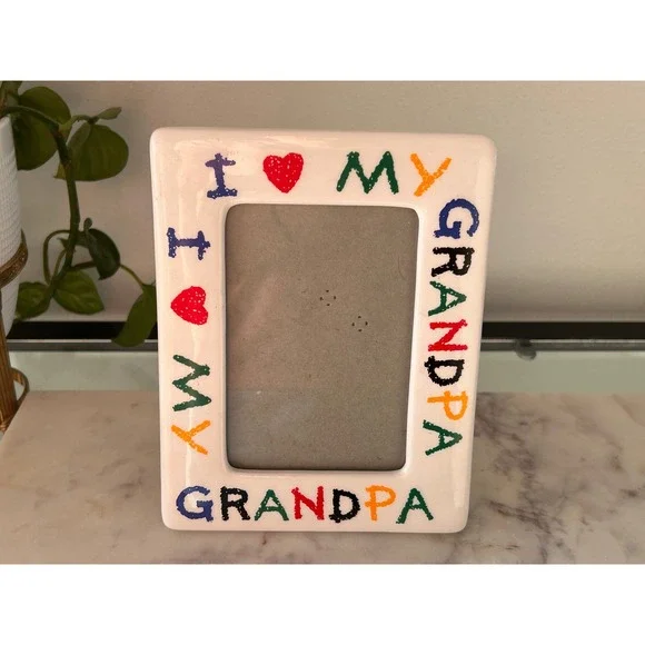 I Love My Grandpa Ceramic Picture Frame White Colorful Crayon Font Tabletop 4x6