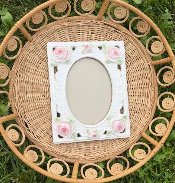 Vintage Elsa Porcelain Pink Rose Picture Frame Cottagecore Shabby Chic Floral