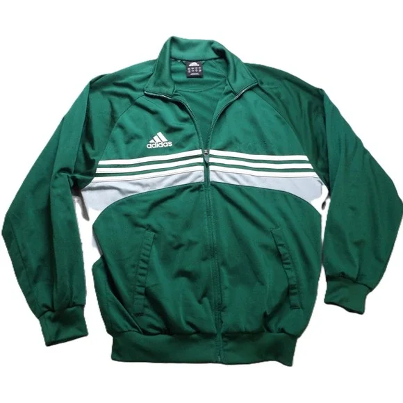 VTG Adidas Track Jacket Men Small Green Y2K Fencing Team Player Issued Full Zip