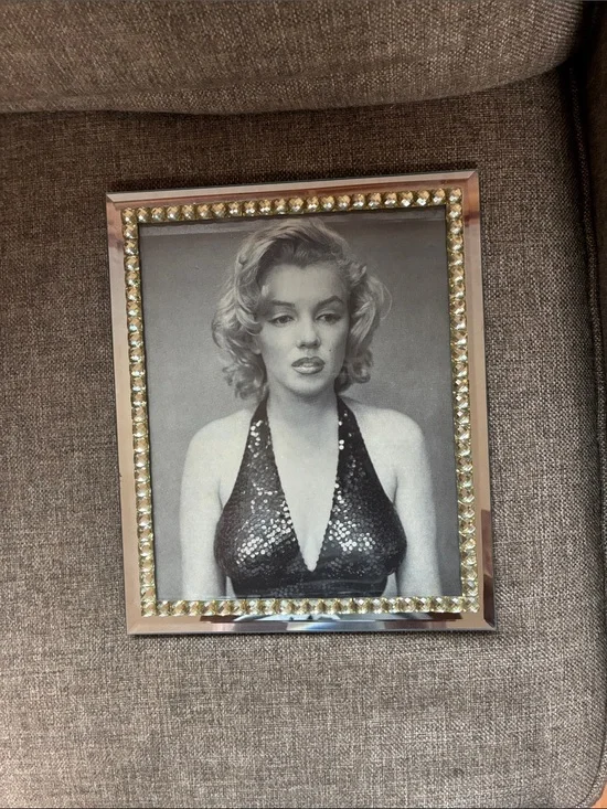 Mirrored Gem Accent Photo Frame - Gold Crystal Trim with Marilyn