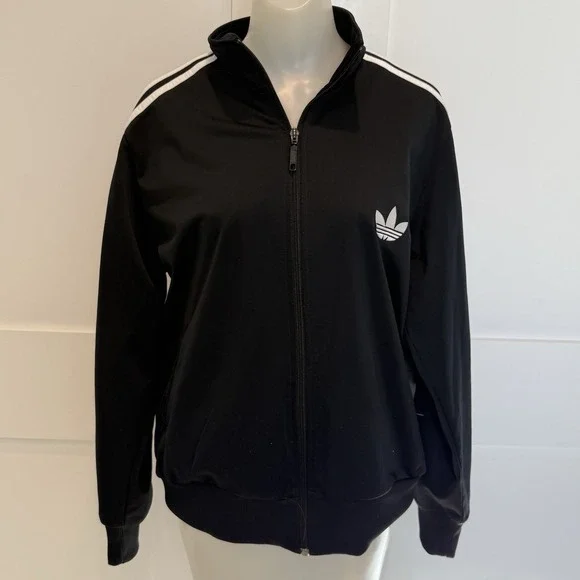 Adidas Originals Track Jacket Black‎ 3 Stripe Trefoil Full Zip Mens/Unisex Sz L