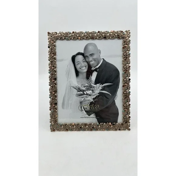 Fetco Home Decor Wedding Picture Frame 8 X 10 Gold Tone Bejeweled Bedazzled New