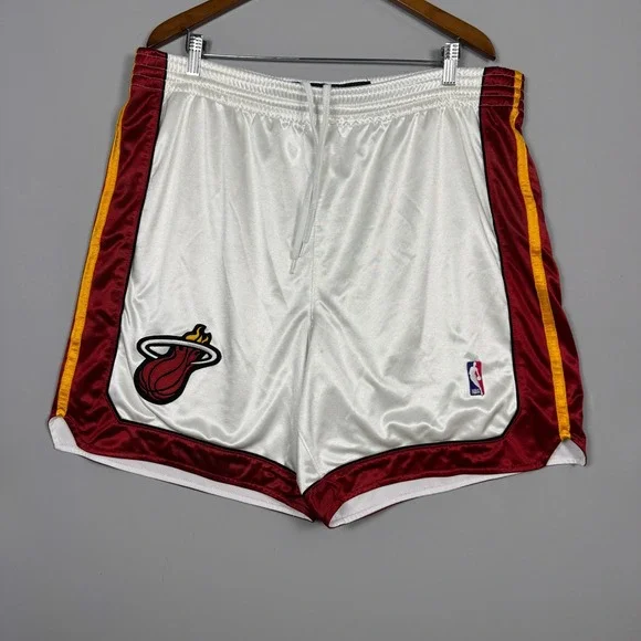 Adidas Miami Heat Basketball Shorts Mens Size 44 White Red Yellow Sportswear