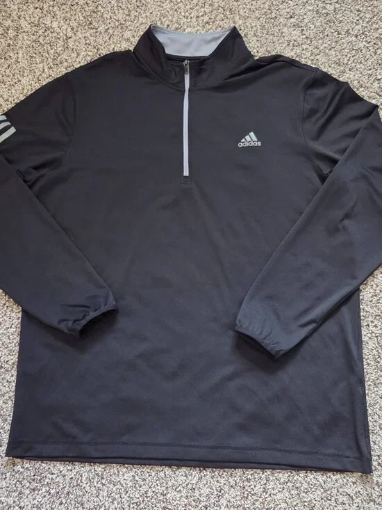 Adidas Golf 3-Stripe 1/4-Zip Performance Pullover Mens XL Black Gray Stretch
