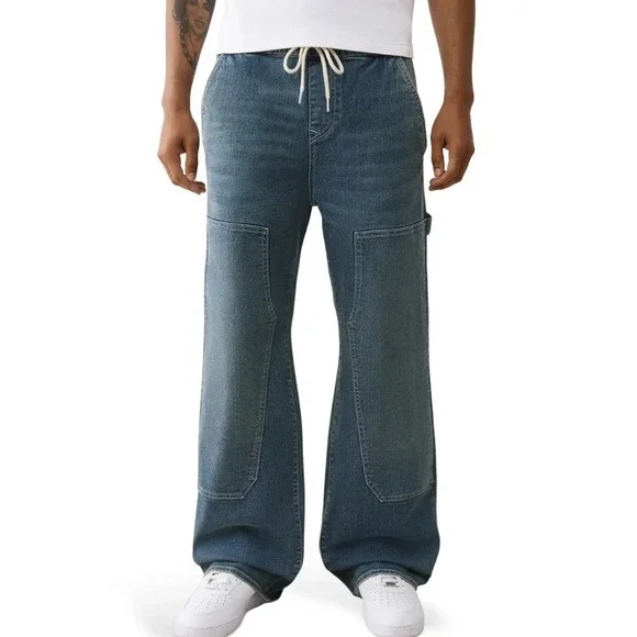 New True‎ Religion Jeans size 36 x 32 Vinny Ultra Baggy Carpenter Double Knee