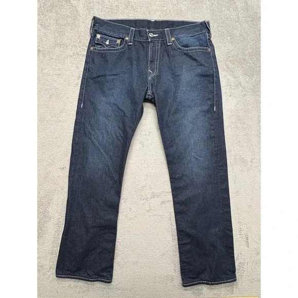 True Religion Boot Cut Jeans Mens Blue Measured 38x31 Denim Pocket Flap