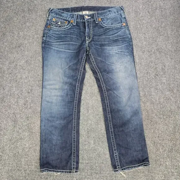 True Religion Billy Big T Jeans Mens 36x30 Blue Made USA Thick Stitch Y2K